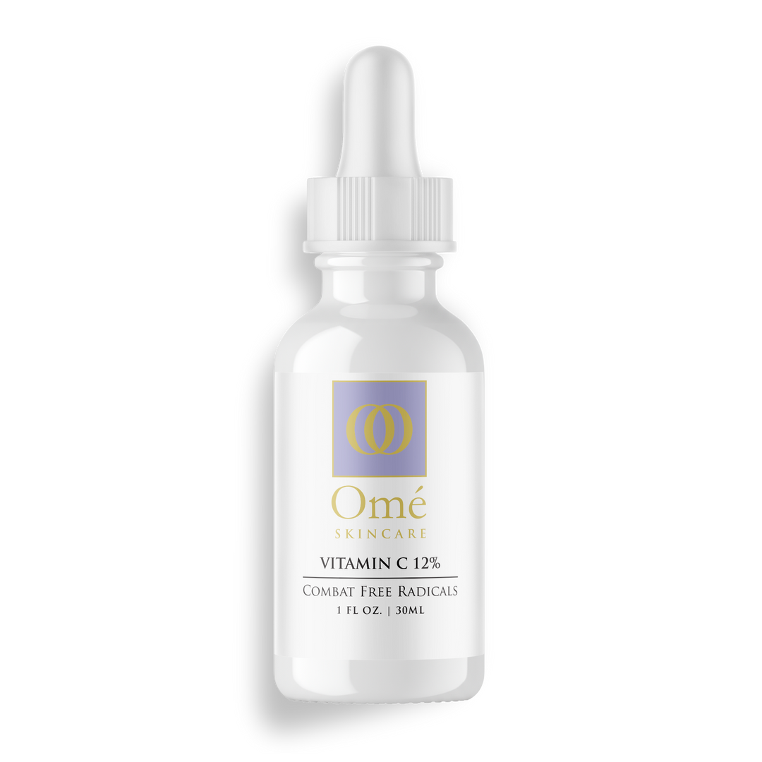 Vitamin C 12% Serum - Skincare serum bottle with dropper labeled 'Omé Skincare' on a white background