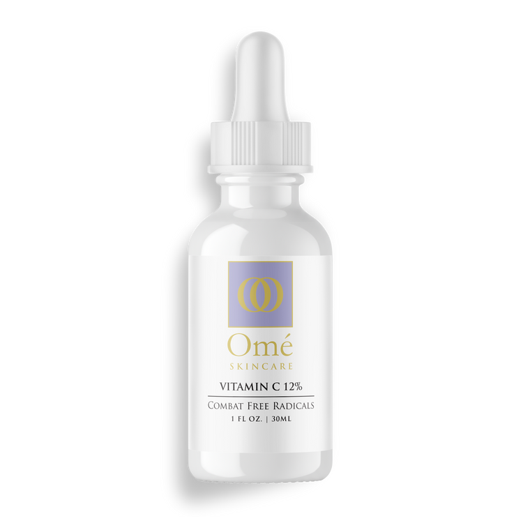 Vitamin C 12% Serum - Skincare serum bottle with dropper labeled 'Omé Skincare' on a white background