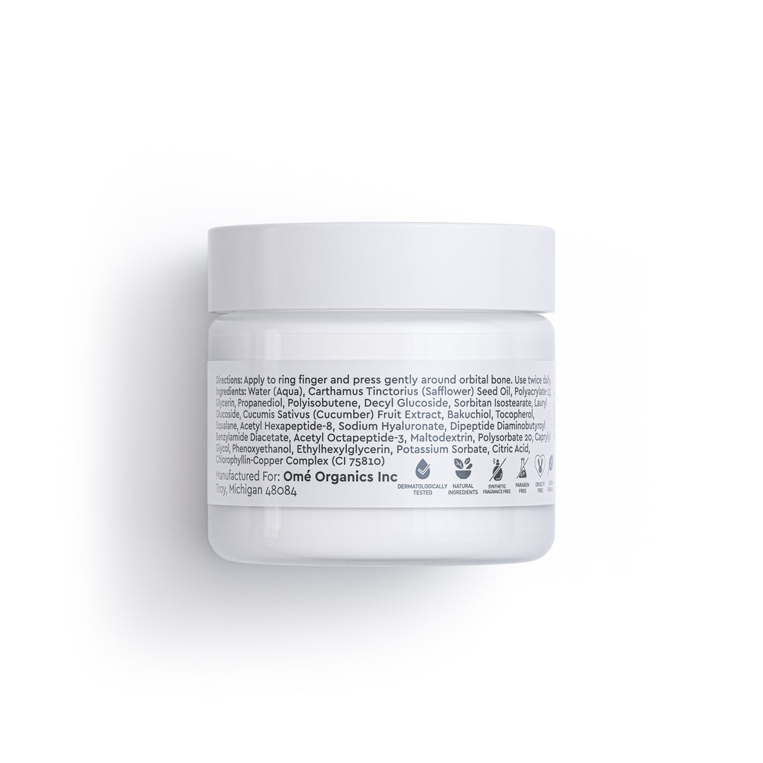 Jar of skincare product with label on a white background