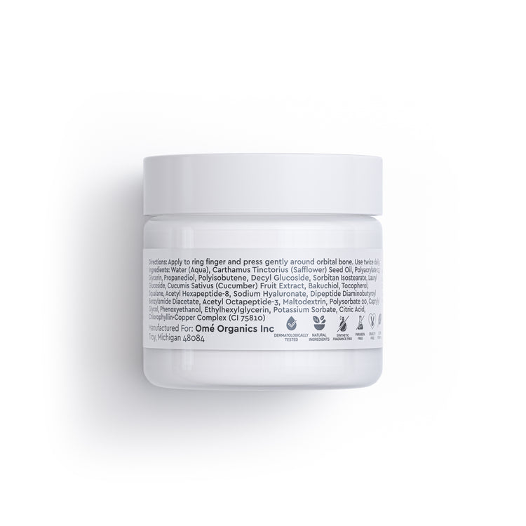 Jar of skincare product with label on a white background