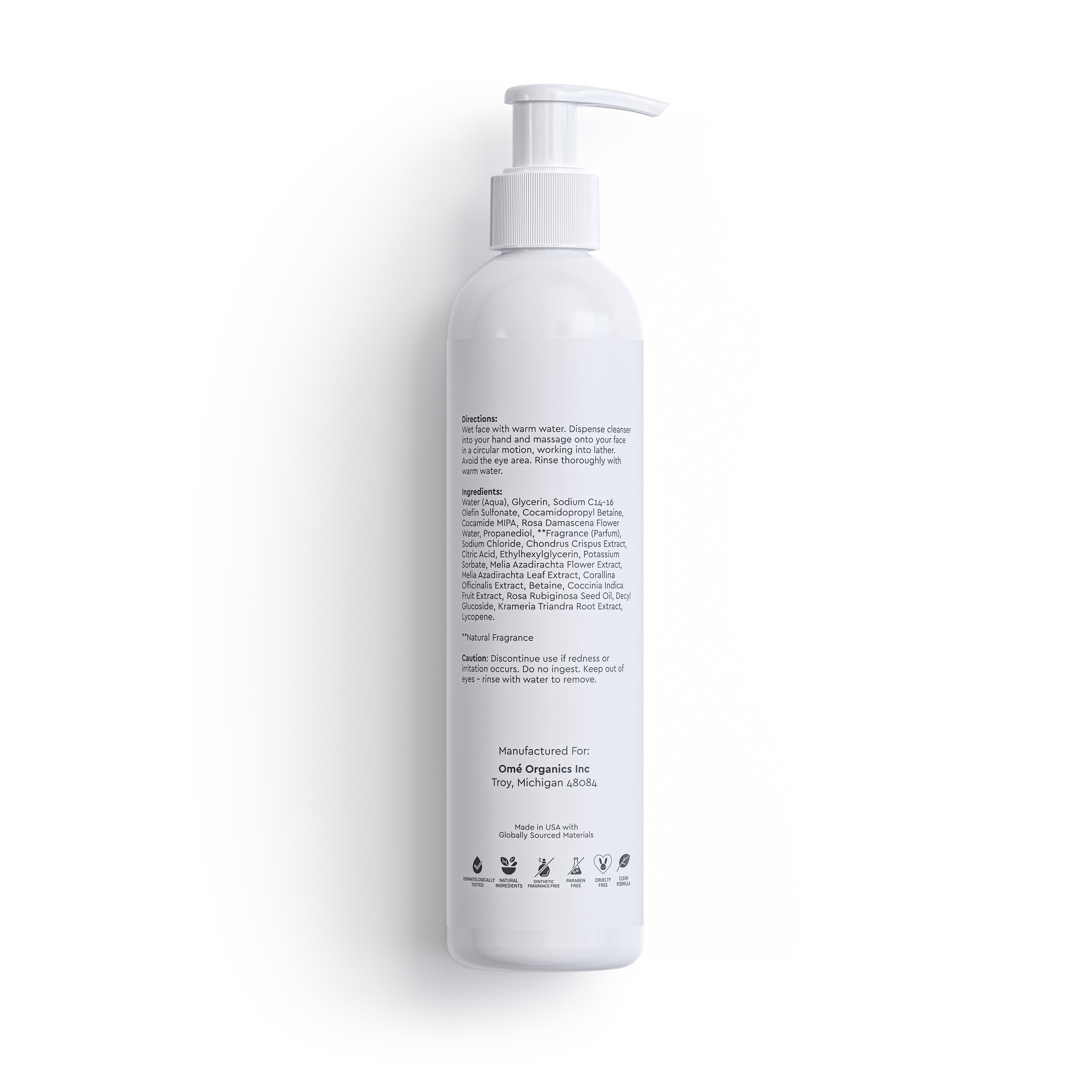 White bottle with pump on a white background