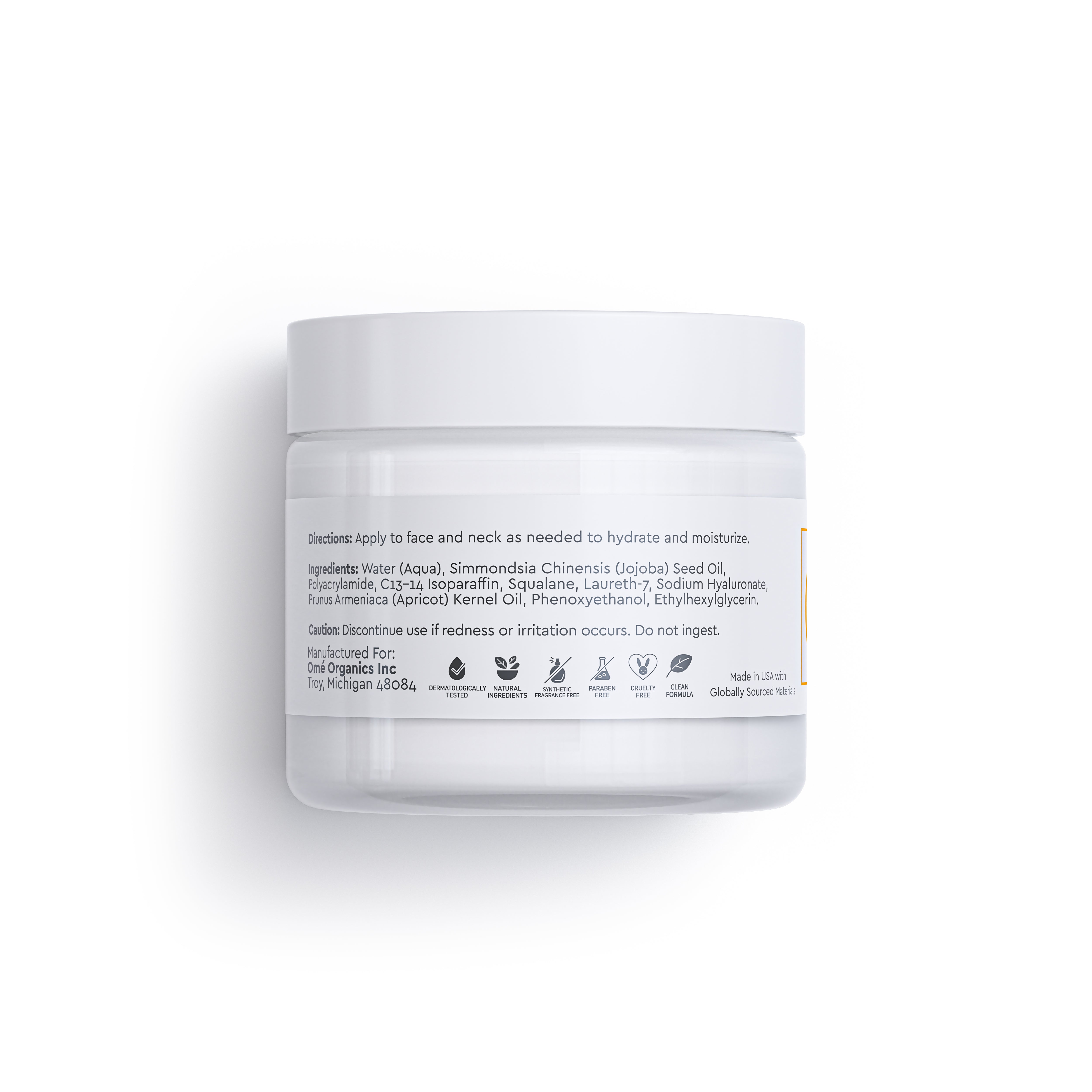 White jar with label on a white background