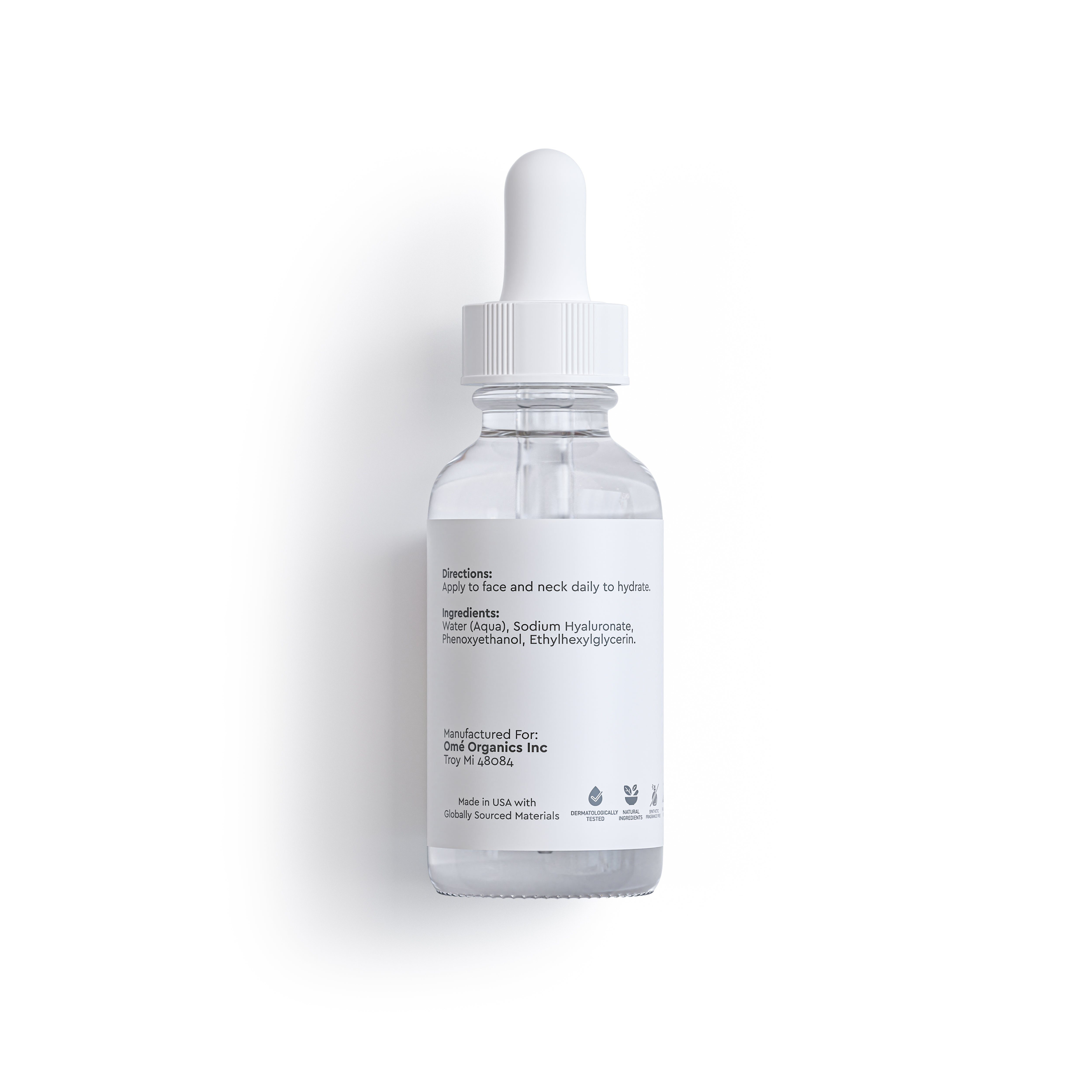 Skincare dropper bottle with white cap on a light gray background