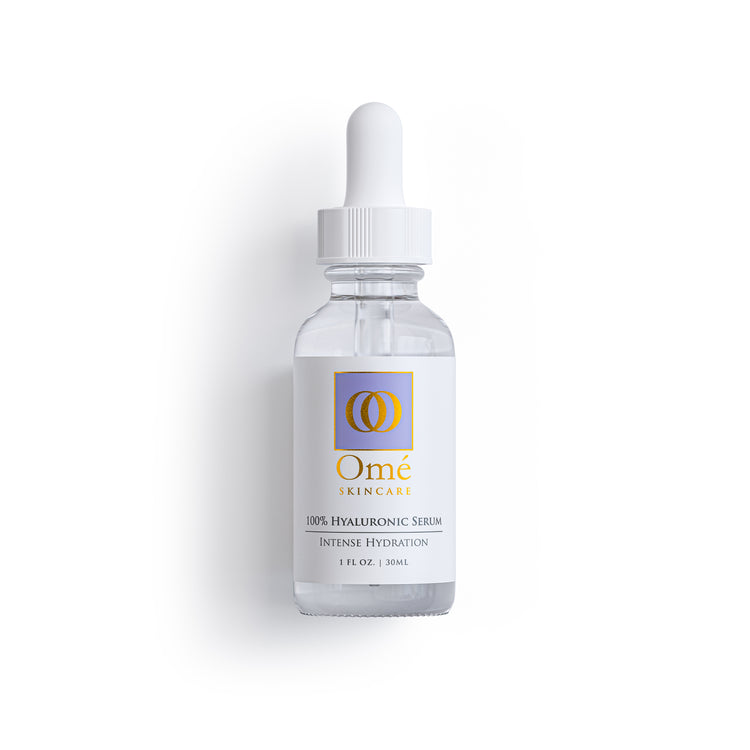 Skincare serum bottle with dropper labeled 'Omé Skincare' on a white background