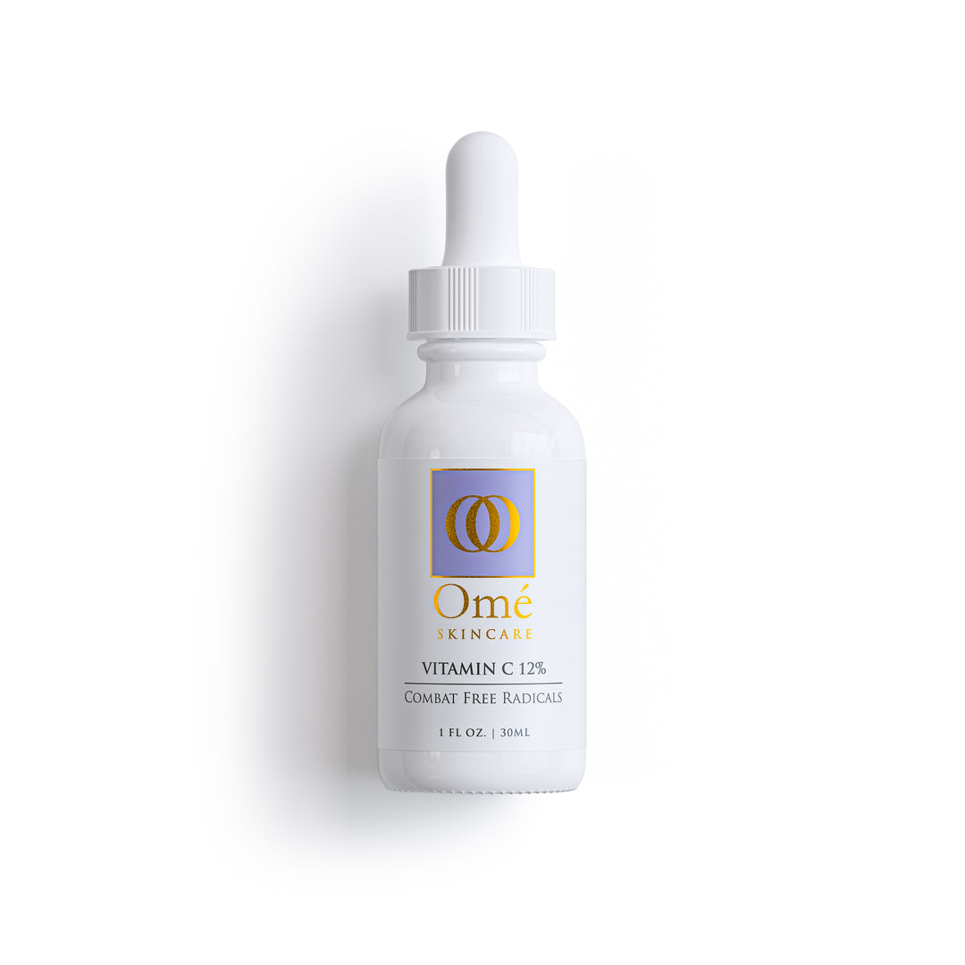 Skincare dropper bottle with Omé Skincare label on a white background